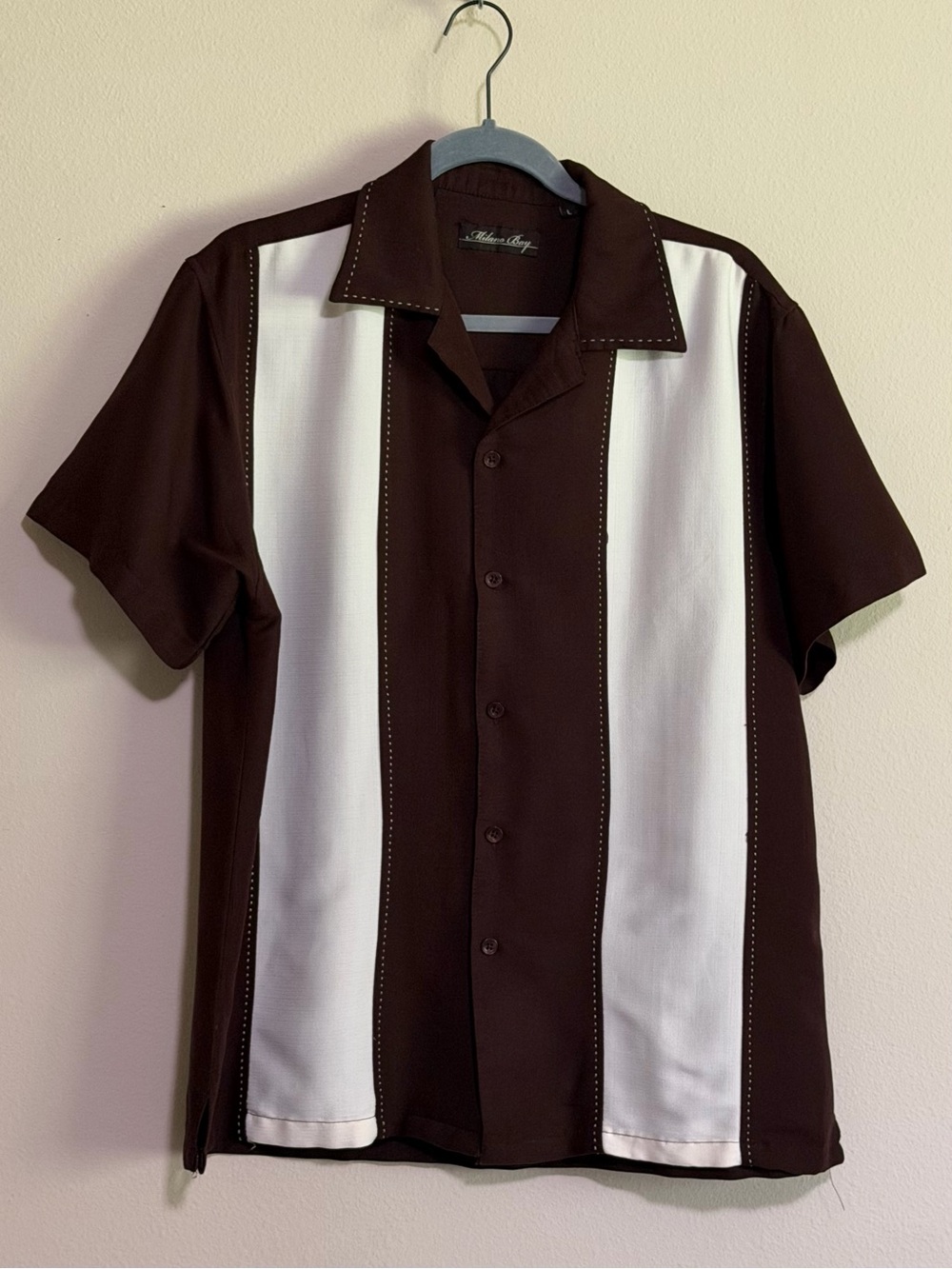 Milano Bay Casual Two-Tone Brown & White Short-Sleeve Button-Down Shirt